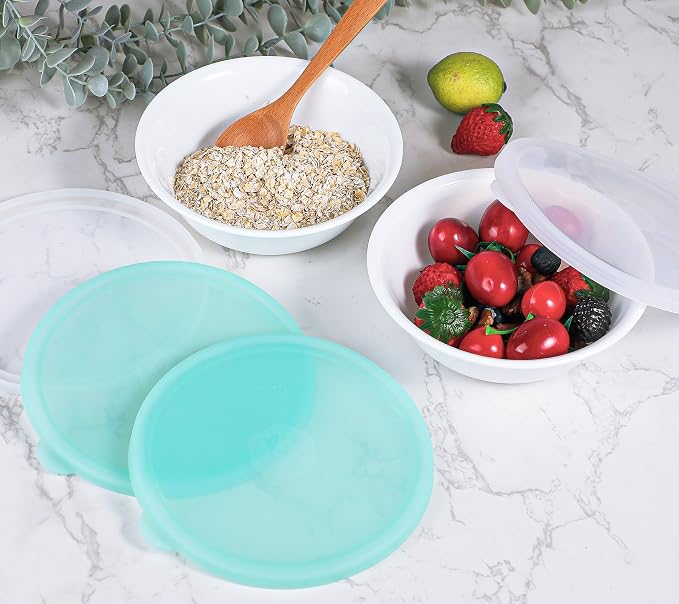 Silicone Lids for Corelle Vitrelle, 4 Pack Corelle Bowl Lids for 18-Oz Soup/Cereal Bowls, Freezer Microwave Dishwasher Safe
