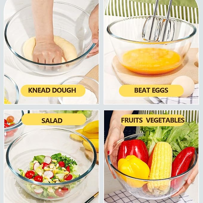 5 Quart Deep Big Glass Bowl with Lid,10 Inch Large Glass Mixing Bowl for Sourdough Bread Kitchen Salad Bread Storage, For Prepping, Marinating & Brining Kimch (clear)