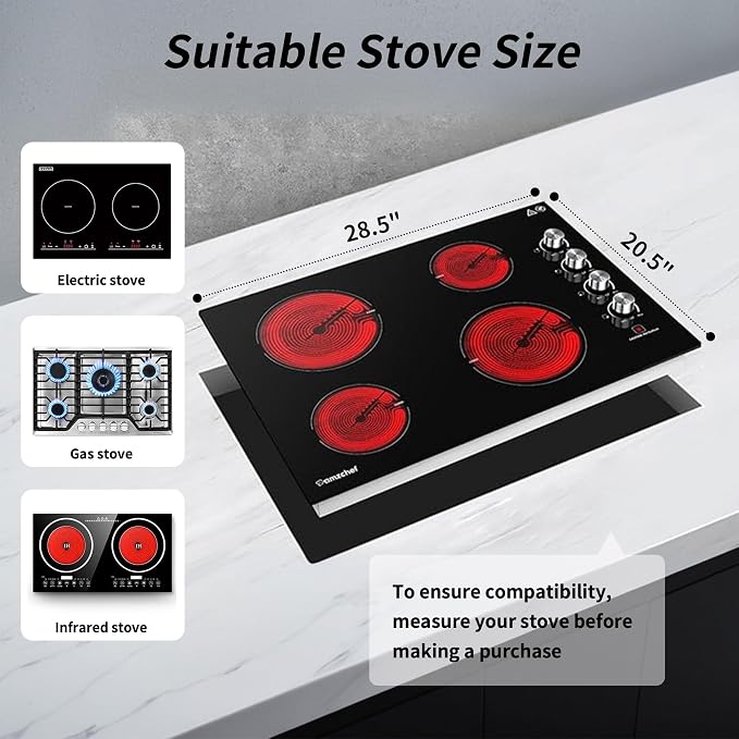 Hanobe Black Gas Electric Noodle Board Stove Cover 30" | Large Cover Top Stovetop for Home Kitchen Oven RV