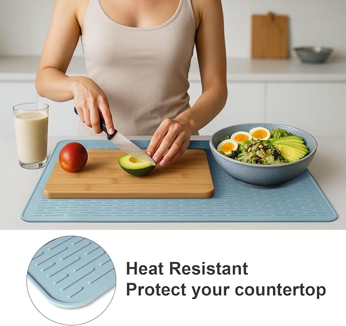 Stove Top Cover for Electric Stove - Food Grade Ceramic Stove top Cover, Silicone XXL Dish Drying Mat, Glass Cooktop Covers, Flat RV Range top Mats (Blue Thickened,28x20)