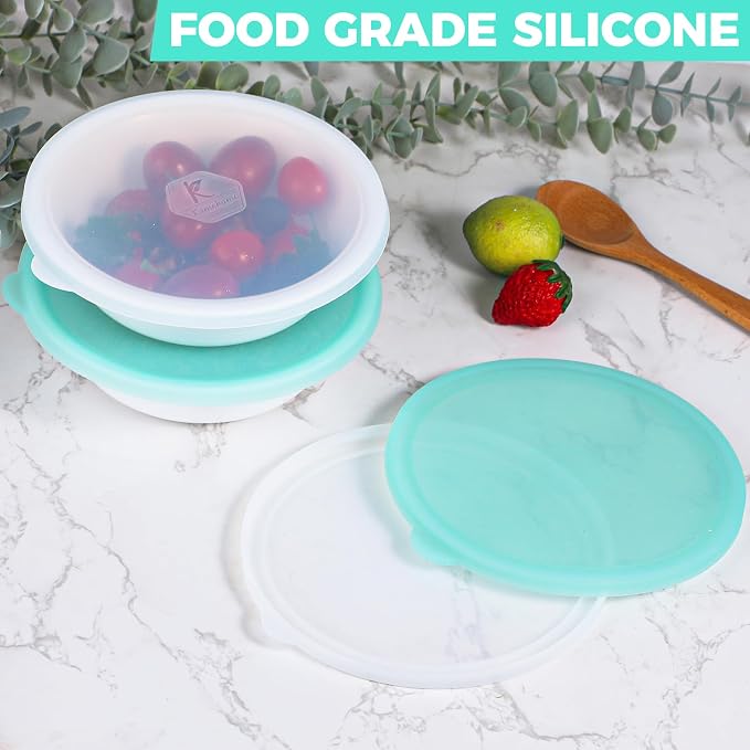 Silicone Lids for Corelle Vitrelle, 4 Pack Corelle Bowl Lids for 18-Oz Soup/Cereal Bowls, Freezer Microwave Dishwasher Safe