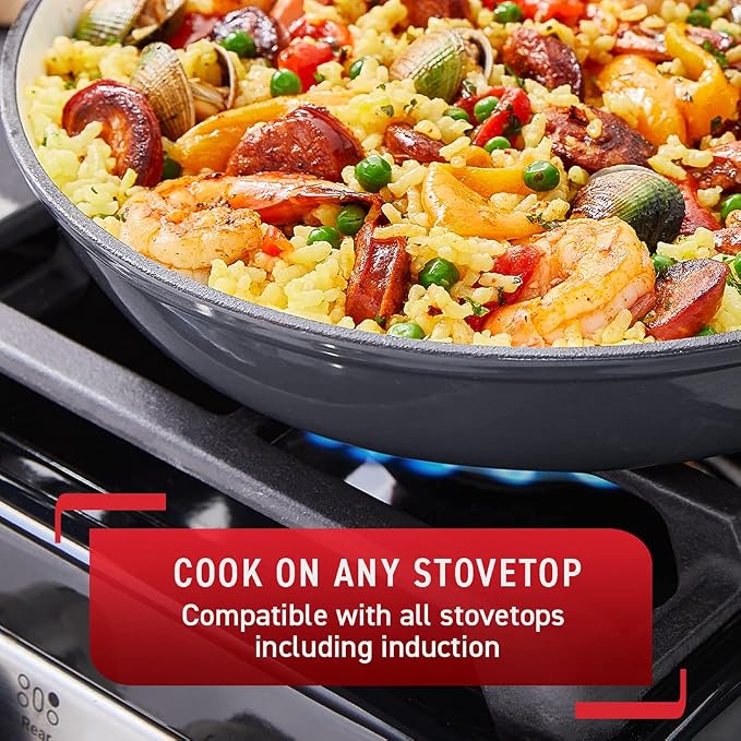 T-fal Cast Iron Enameled Casserole Dish 3.5 Quart Induction Oven Broiler Safe 500F Pots and Pans, Cookware Grey