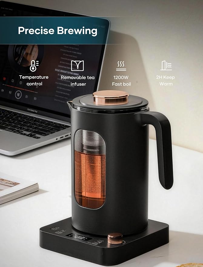 INTASTING Electric Kettle, Electric Tea Kettle with Infuser, 1 Liter | ±1℉ Temperature Control, 1200W Fast Heating, BPA-Free Glass, Easy to Clean, Keep-warm, Auto shut-off, Dark Gray