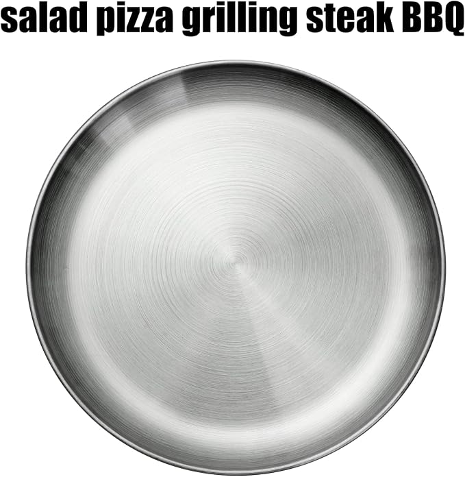 CAMBUY Stainless Steel Plates 10 inch 4 Pcs Metal Dinner Dishes Plate Set | Reusable Unbreakable Lightweight Non-Toxin Dishwasher Safe BPA Free Dish Set for Home Kitchen BBQ Restaurant Outdoor Camping