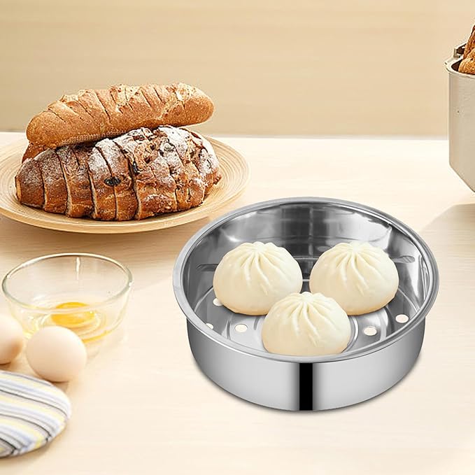 2Pcs Stainless Steel Metal Basket Round Steam Holder Tray Rack Stand Food Grade Steamer Steam Basket for Rice Cooker Warmer Kitchen Cookware for Vegetable, Fish, Meat (2 Sizes)
