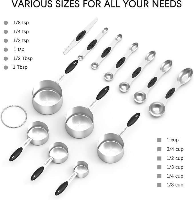 Stainless Steel Measuring Cups and Spoons Set with Silicone Handle – Nesting Design for Space-Saving, Heavy Duty & Dishwasher Safe for Dry/Liquid Ingredients, Cooking & Baking (13)
