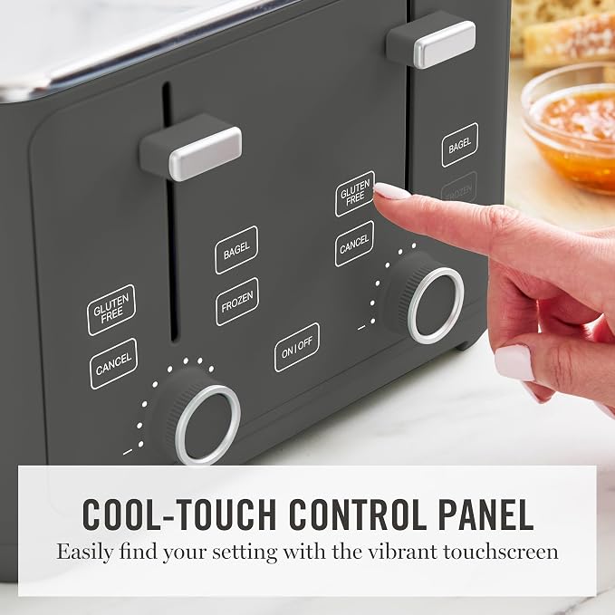 Martha Stewart 4-Slice Toaster, 3 Presets & 10 Shade Settings, Caviar Gray