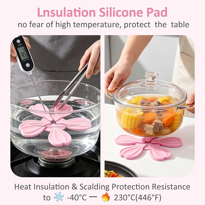 Silicone Trivets for Hot Dishes - Expandable/Collapsible Design Tree Trivets Set for Hot Pans/Dishes/Plates/Pots/Teapots/Bowl/Warming Trays,Hot Pads for Table,6 Trivets+1 Stand (PK+WT)