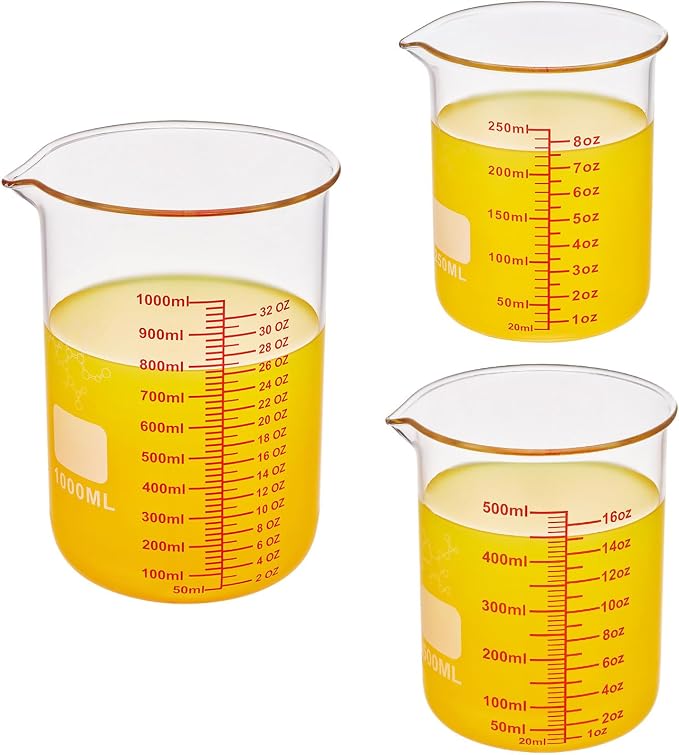 High Borosilicate Glass Measuring Cup Set-V-Shaped Spout，Includes 250ml(8OZ), 500ml(16OZ), and 1000ml(32OZ) Glass Measuring Beaker, Easy to Read