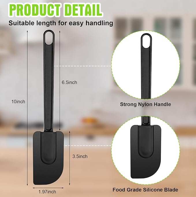 Meekoo 5 Pcs 10 Inch Rubber Spatula 500℉ High Heat Resistant Spatulas | Silicone Spatulas, for Baking Kitchen Cooking, Commercial Food Bpa Free Grade Non Stick Dishwasher Safe, Black