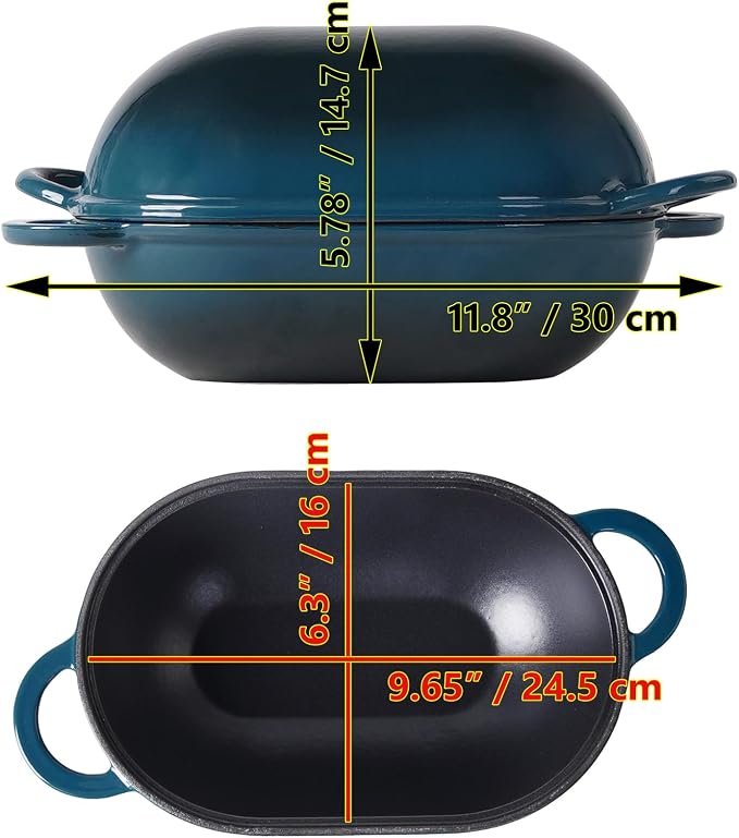 Crucible Cookware Enameled Cast Iron Bread Pan Dutch oven with Lid and Loop Handles - Dark Teal Blue – Oven Safe Form for Baking and Cooking, Artisan Bread Kit - Loaf Pan