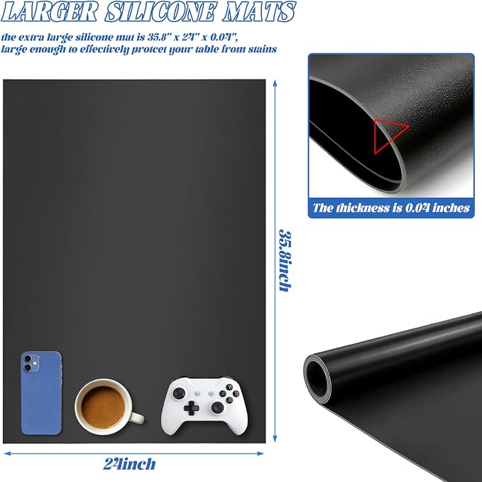 VOKOY Large Silicone Mat for Crafts, 48"x24", Extra Large Silicone Mats,Thick Black Silicone Mat for Kitchen Countertop, Heat-resistant Washable Large Silicone Pastry Mat for Crafts Painting Baking