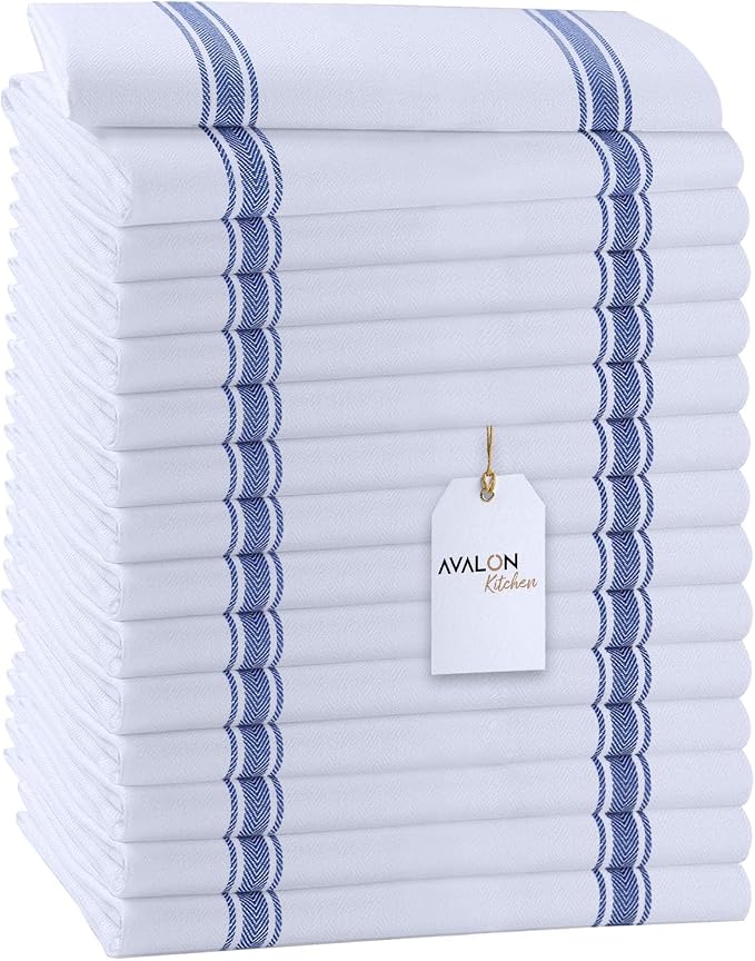 Dish Towels 15 Pack Blue Stripe 100% Cotton Kitchen Towel 15x25 Inch Tea Towels, Dish Cloths for Washing Dishes, Kitchen Rags for Drying Dishes