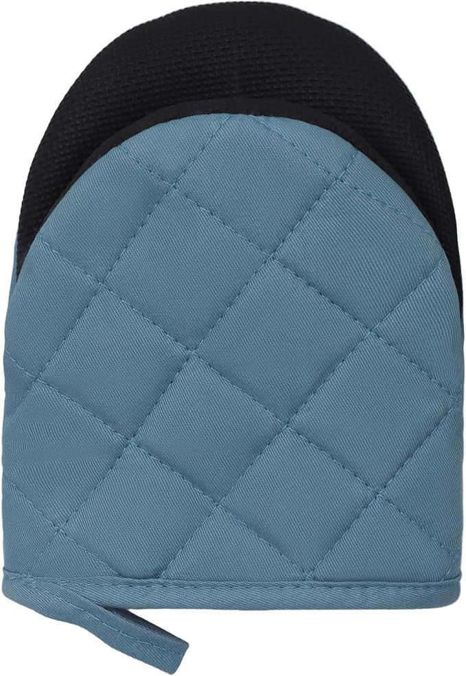 Goldmeet Mini Oven Mitts 2-Pack, 7"x5.5", 500°F Silicone Grip, Light Cyan | Non-Slip, Heat Resistant, Machine Washable, Hanging Loop, Fits Small Hands, for Baking Grilling BBQ Cooking