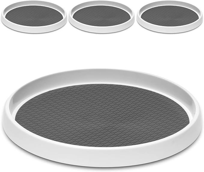 12-Inch Non-Skid Turntable Lazy Susan Organizer [4 Pack] - Spinning Rack for Cabinet Table Top, Pantry Organization Storage, Kitchen, Fridge, Vanity, Countertop, Under Sink Organizing, Spice Spinner