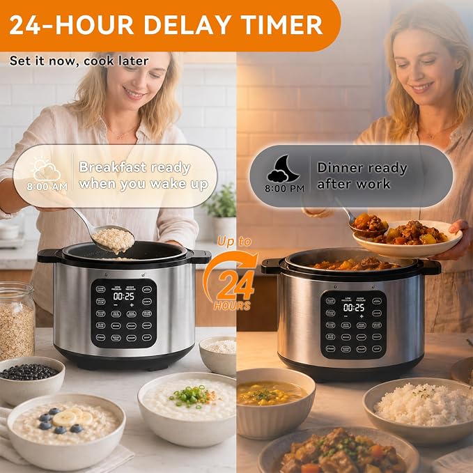 6Qt 9-in-1 Electric Pressure Cooker,Quick Meals, Time Saving, Healthy Non-Stick Pot, Rice/Slow/Steam/Sauté/Warmer, 24H Delay - Efficient Cooking Solution for Home, Meal Prep, Gift for Cooks, Silver