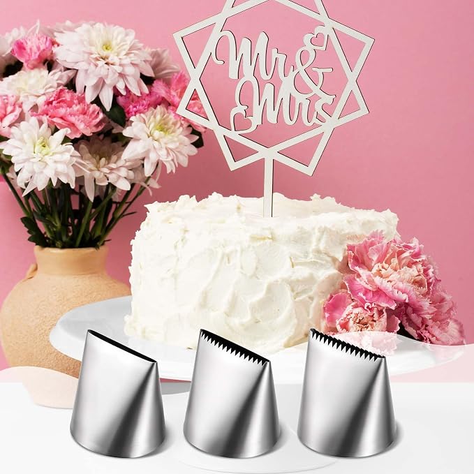 3 PCS Piping Tips Set Large Frosting Piping Kit Stainless Steel Cake Icing Nozzles Tips Decorating Tools Silver Pastry Bags Tips Accessories for Cookie Cupcake Baking Buttercream Supplies