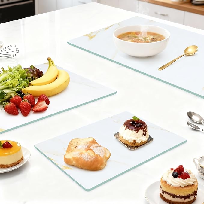 Murrey Home Glass Cutting Board for Kitchen Counter, Tempered Glass Chopping Boards Dishwasher Safe, Small Clear Countertop Tray, Scratch Resistant, Heat Resistant, Non Toxic, Gold Marble, 20"x16"