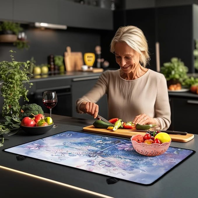 Dragonfly Daisy Print Stove Top Covers Waterproof Electric Stove Cover Mat 29.18 x 20.97 inch Glass Cooktop Protector Large Coffee Machine Mat for Flat RV Range
