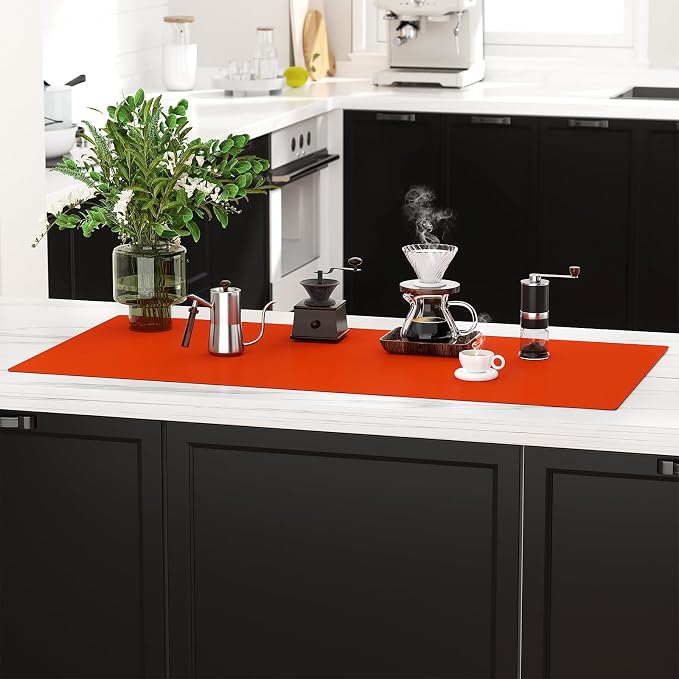 Silicone Protector Mat 47x24 Inch,Orange | 1.3mm silicone mat, heat resistant, non-slip & waterproof. Ideal for baking, painting, resin, welding and table protection.