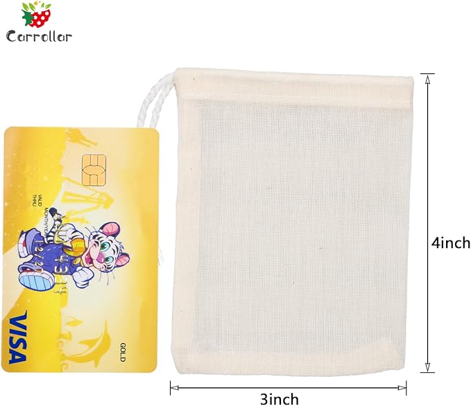 20Pcs Reusable Tea Filter Bags,Soup Bags,Bone Broth Brew Bags,Spice Bags,Muslin Strainer Bags,Natural Unbleached Cotton Cheesecloth Bags for Cold Brew Coffee(3x4inch)