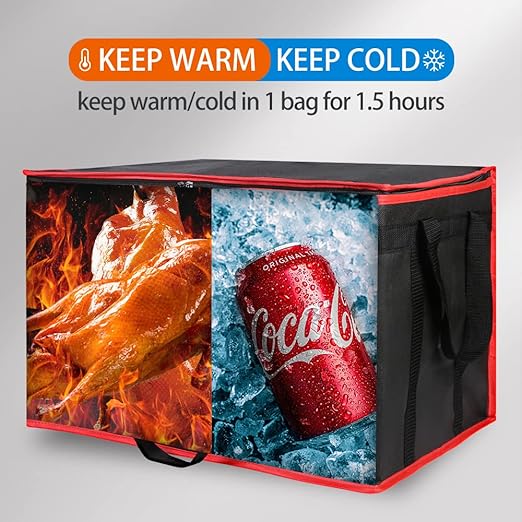 Bodaon 5-Pack Cooler Insulated Food Delivery Bag, Rideshare Delivery Bag, XXX-Large Thermal Bags for Catering/Hot Pizza, Travel/Camping Essentials/Picnic/Grocery Reusable Warmer Frozen, Black-Red Edge