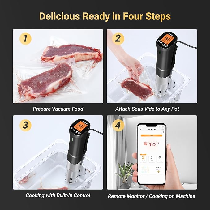 INKBIRD 2.4G Wifi Sous Vide Cooker ISV-200W, 1000W Sous Vide Machine, Remote Control Immersion Circulator with APP Recipes Timer Alarm Mobile Notification 3D Water Heating Ultra-Quiet