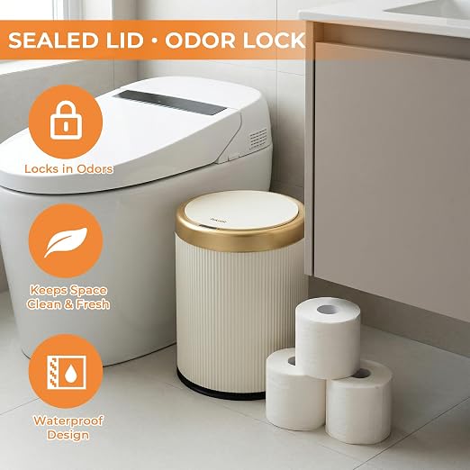 Pukomc Automatic Motion Sensor Trash Can with Lid | 3.5 Gallon Touchless Trash Bin,White Plastic Wastebasket,Smart Garbage Can for Bedroom,Office,Dorm
