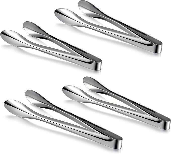 4 Pack Polished Stainless Steel Serving Tongs 12 Inch Metal Food Silver Tong for Buffet Salad BBQ Grilling Heavy Duty Kitchen Utensils for Cooking Catering Wedding Party