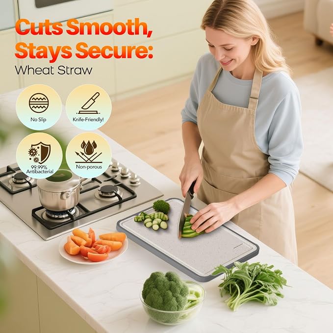 Titanium Cutting Board for kitchen, Dual Sided Food Grade Titanium & Wheat Straw PP, Non Slip Scratch Resistant Easy Clean, 15.5" x 10.5" (black)