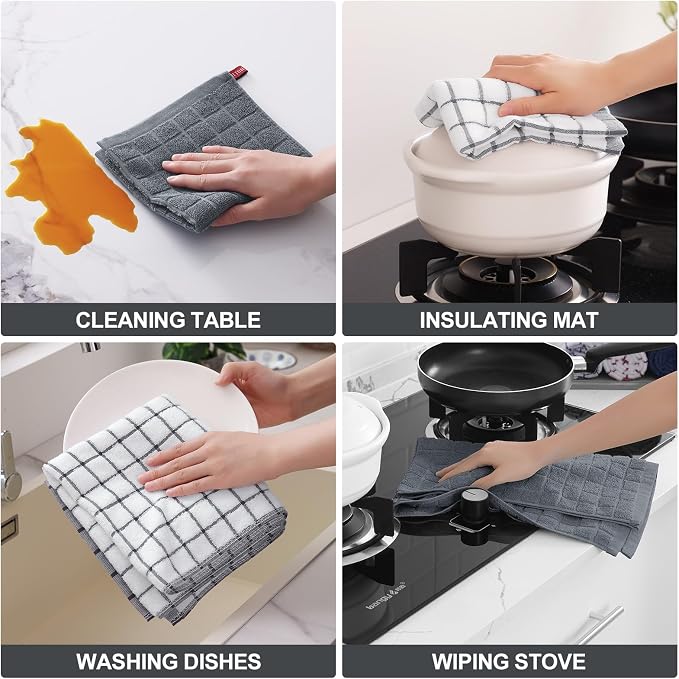 Homaxy Premium Cotton Kitchen Dish Cloths 12"x 12", 8 Pack, Grey | Natural Ring Spun 390 GSM Dish Rags, Super Absorbent Terry Dish Towels, Soft Dishcloths with Hanging Loop