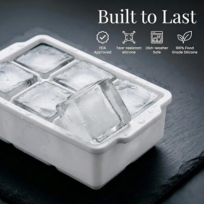 KitchFort® Large Silicone Ice Cube Tray (3-Pack) - 2" Big Ice Mold with Lid | Easy Release, Cocktail, Whiskey Ice Cubes Mold - Food Grade - Ice Cube Trays for Freezer - Stackable Silicone Ice Tray