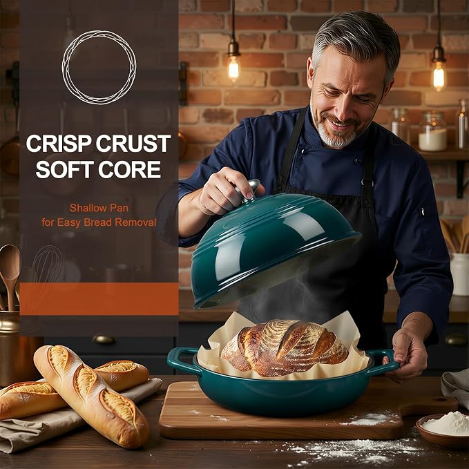 Overmont Enameled Cast Iron Dutch Oven, 6QT Bread Oven with Dome Lid Recipe | Tall Bread Pot with Potholders, for Sourdough Bread Baking Artisan Loaves, Crispy Crust & Better Oven Spring, 500°F Oven Safe