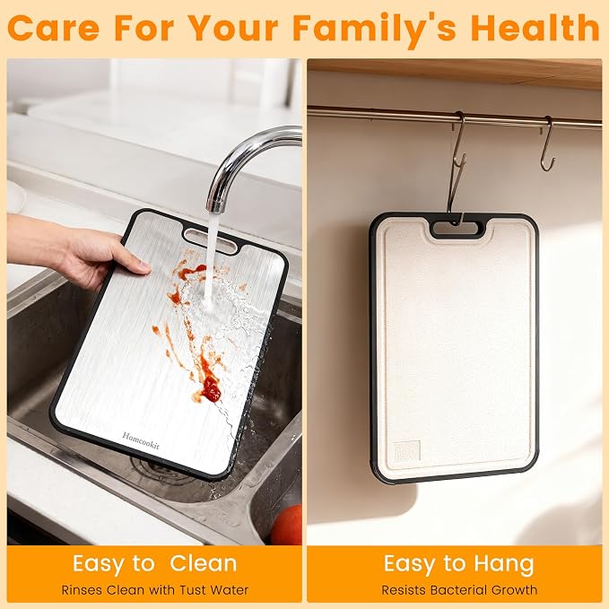 Titanium Cutting Board, Double Sided Wheat Straw, Non-Slip 16x11 | Double Sided Pure Titanium & PP,Non-Slip Edge for Countertop,Easy Clean, Stain & Odor Free,Large Size 16" x 11"