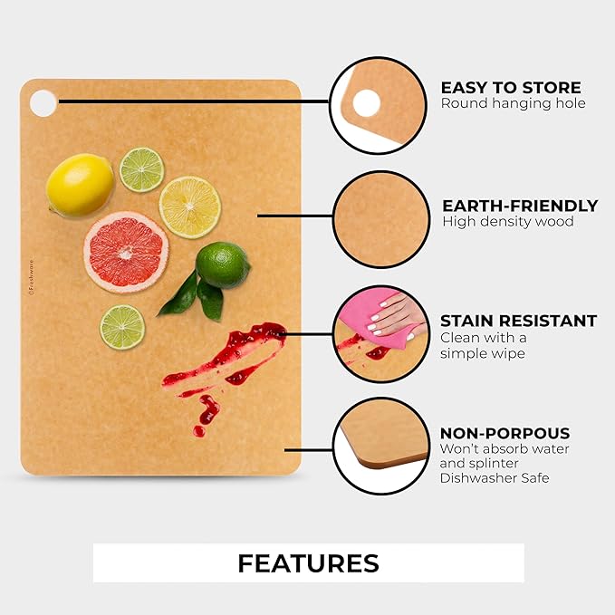 Freshware Wood Cutting Board for Kitchen, Dishwasher Safe, X Large, 18" x 13", Natural Slate
