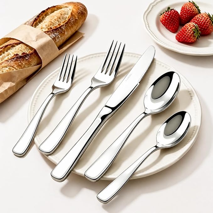 18/10 Silverware Set for 12,Heavy duty Stainless Steel Flatware Cutlery Set | 60 Piece Mirror Polished knives Forks Spoons Utensils Silverware Sets,Dishwasher Safe for Dinner Home Kitchen,Wedding Party