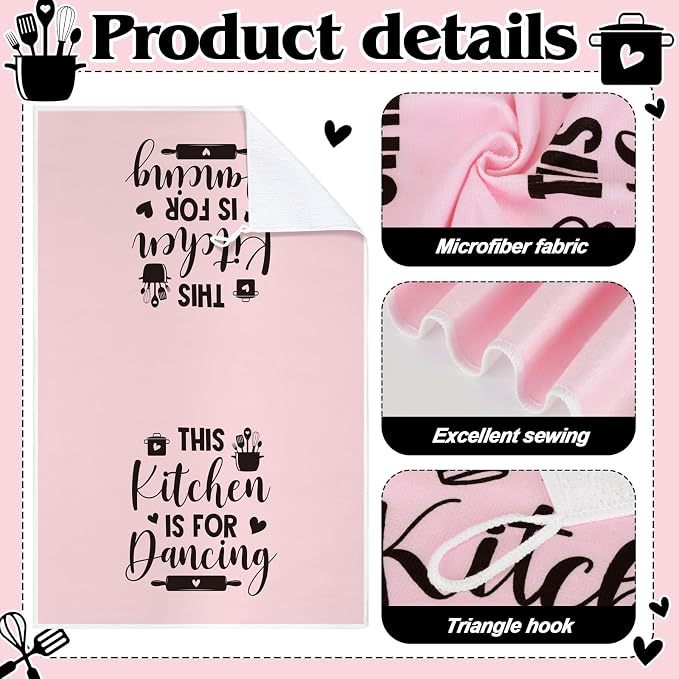 4 Pcs Pink Kitchen Towels Happiness Hand Tea Towels | Absorbent Heart of The Home Quote Decorative Dishcloths with Hanging Loop for Home Housewarming Gift Funny Kitchen Decor
