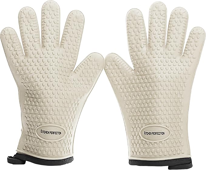 KITCHEN PERFECTION XL Silicone Smoker BBQ Gloves Heat Resistant Oven Mitts | Made For Women, Waterproof, 5-Finger Design For A Better Grip, For Meat Smoking, Grilling, Cooking, Frying Turkey, Grill Gift