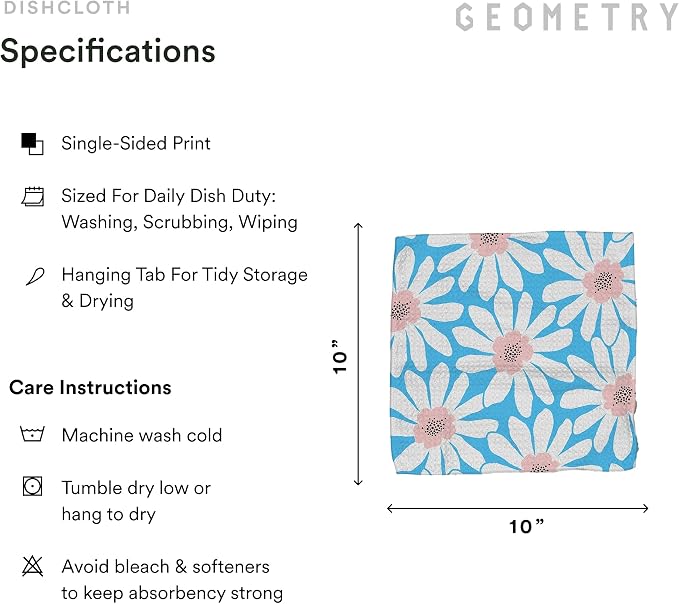 GEOMETRY Kitchen Dish Cloths - Spring & Summer Collection - Premium Dishcloths with Geoweave - Absorbent & Fast Drying Kitchen Towels - Sweet Spring, 10" x 10" - 3-Pieces