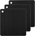 Silicone Non-Slip, Heat Resistant & Water-Trapping Trivet Mats for Hot Pots & Pans & Dishes & Cookware, Multipurpose Kitchen Table Coaster, 7.1 Inch, 3 Pcs, Black