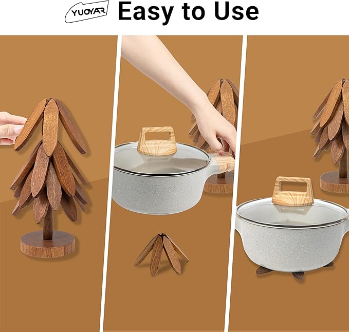 Yuoyar Wooden Tree-Shaped Trivets Set for Coffee Table, Kitchen