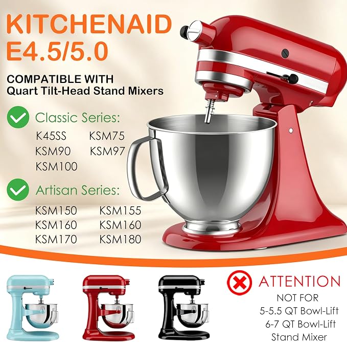 5QT Stainless Steel Mixer Bowl for KitchenAid Tilt Head Stand Mixer | Fits 4.5-5 Quart Models, for KitchenAid Mixer Bowl, for KitchenAid Accessories and Attachments, Dishwasher Safe