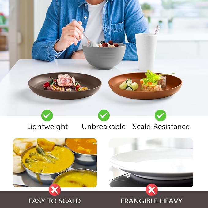 Teivio 32-Piece Plates and Bowls Sets for 8, Farmhouse Dinnerware Sets | 13.5oz Cups, Plastic Wheat Straw Unbreakable Dish Set, Dishwasher, for Outdoor Camping RV Kitchen Essentials Dinner Plate set