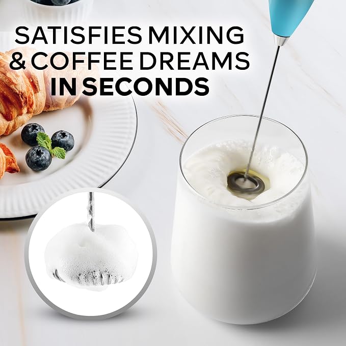 Zulay Kitchen Powerful Milk Frother Wand With Duracell Batteries - Ultra Fast Handheld Drink Mixer - Electric Whisk Foam Maker for Coffee, Lattes, Cappuccino & Matcha - Z1 Motor - Marine