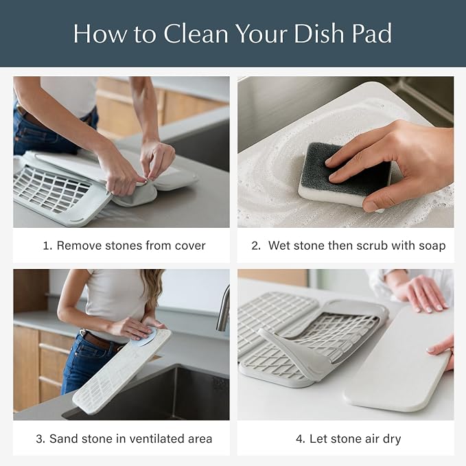Dorai Home Dish Pad - Collapsable Stone Dish Drying Mat with Diatomaceous Earth for Quick Drying - Ultra Absorbent - Encased in Silicone - Eco-Friendly, Foldable - Original 19.9"x15.2", Ash