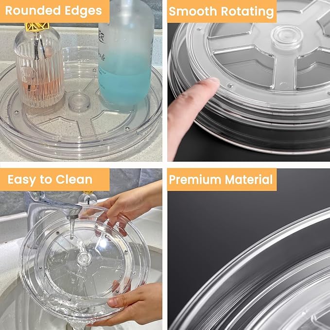 4 Pack Turntable Organizer Non-Skid, Large 13" Cabinet Lazy Susan Clear Turntable Organizer for Pantry Lazy Susan Organizer, Storage Containers for Kitchen, Countertop