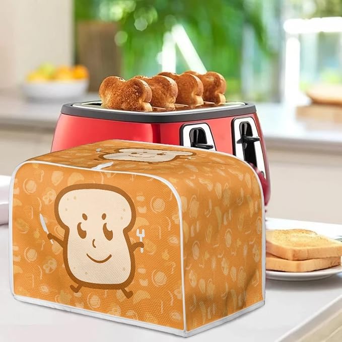 Cute Bread Print Toaster Covers Dust and Greasy Protection Bread Maker Covers for 4 Slice Toasters