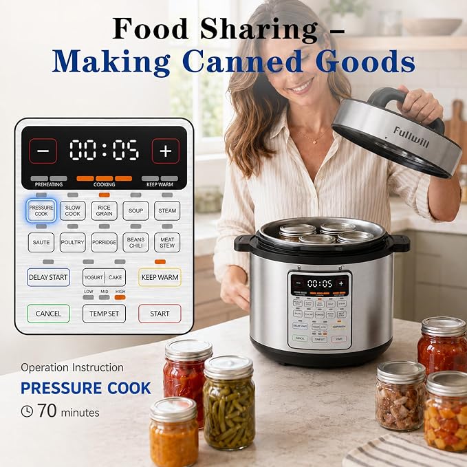 Fullwill 8QT Electric Pressure Cooker Max, 12-in-1 Multi-Use Programmable with Ceramic Non Stick Pot for Sauté,1200W Fast Cooking, Slow Cook, Steam, Yogurt, rice maker cooker,Family Meals & Gatherings