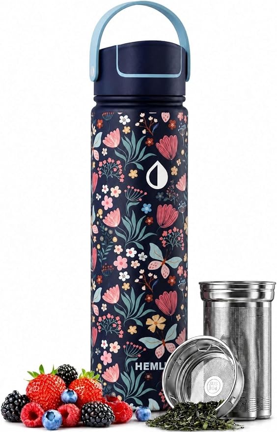 22 oz Ceramic Lined Tea Infuser Travel Tumbler, Micro-Mesh Stainless Steel Infuser, Pure Taste Ceramic Interior, Triple Insulated 12hr Hot Cold, Dual Sip & Straw Lid, Scratch-Resistant