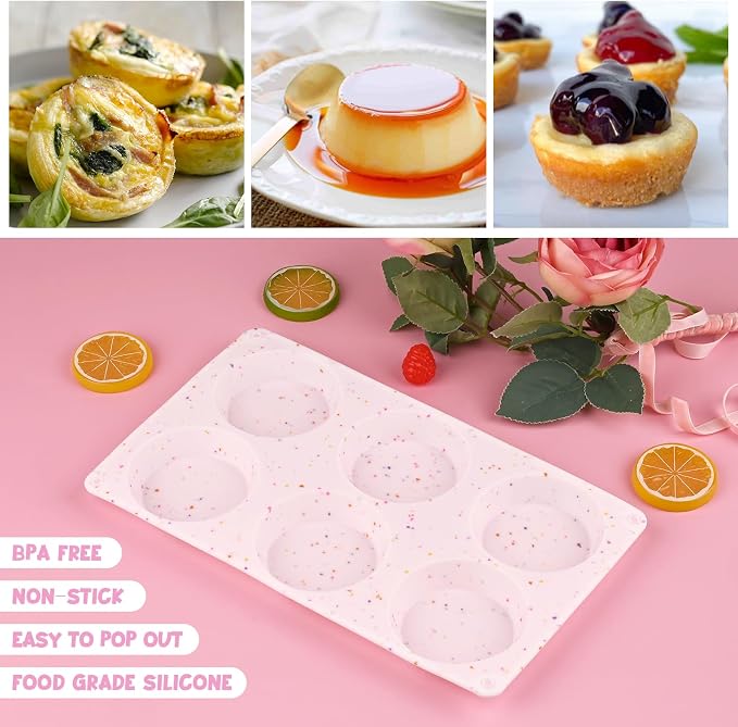2 Pack Muffin Top Pans, Silicone Egg Molds for Breakfast Sandwiches 3 Inch Round Baking Pan for English Muffins, Egg Bites, Hamburger Bun, Corn Bread, Whoopie Pies, Tarts